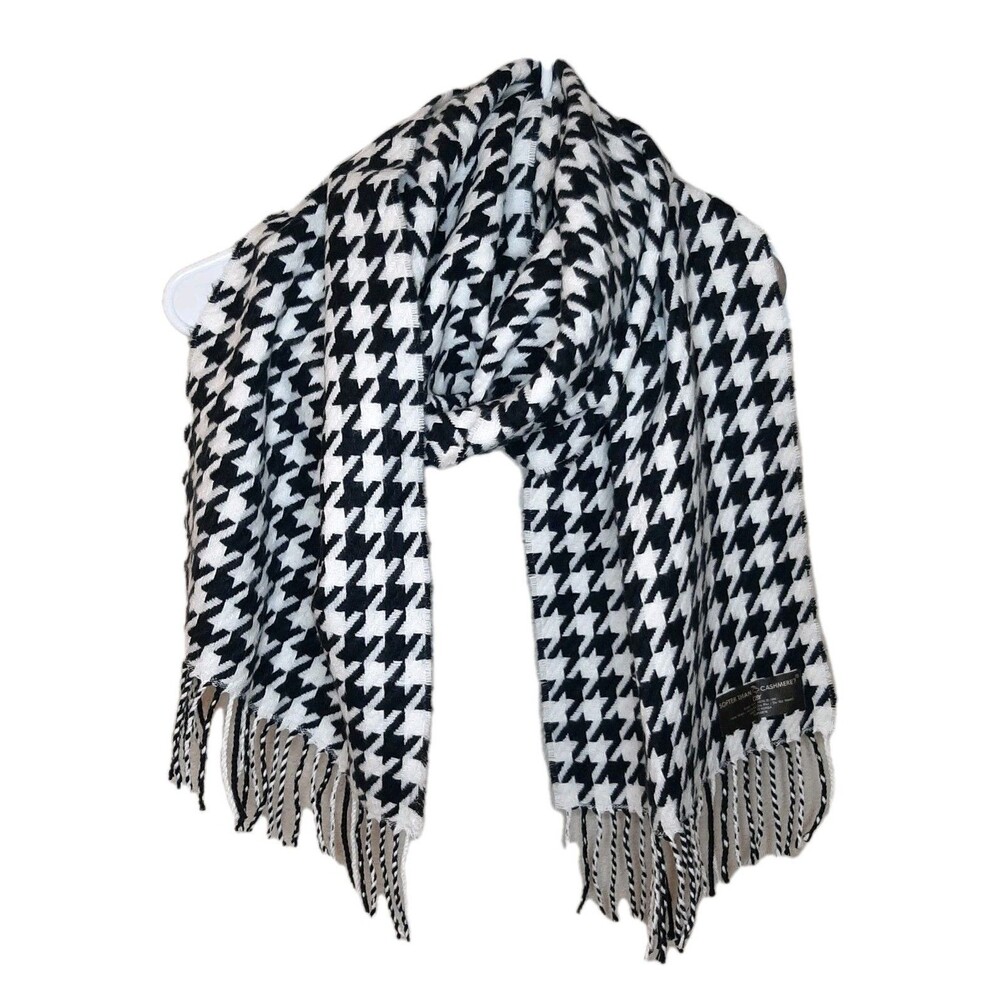 Softer Than Cashmere Scarf 64" x 12" Super Soft Houndstooth Print Korea Fringed